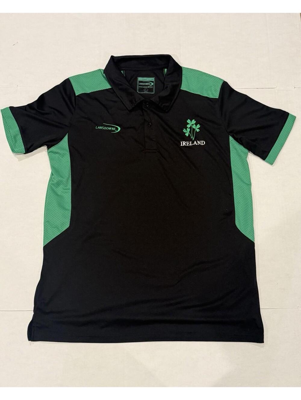 Ireland Rugby Lansdowne Polo Shirt Mens L Black Jersey Active Training Workout